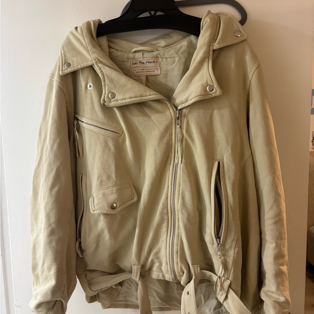 Tan Faux Leather Jacket with Hood